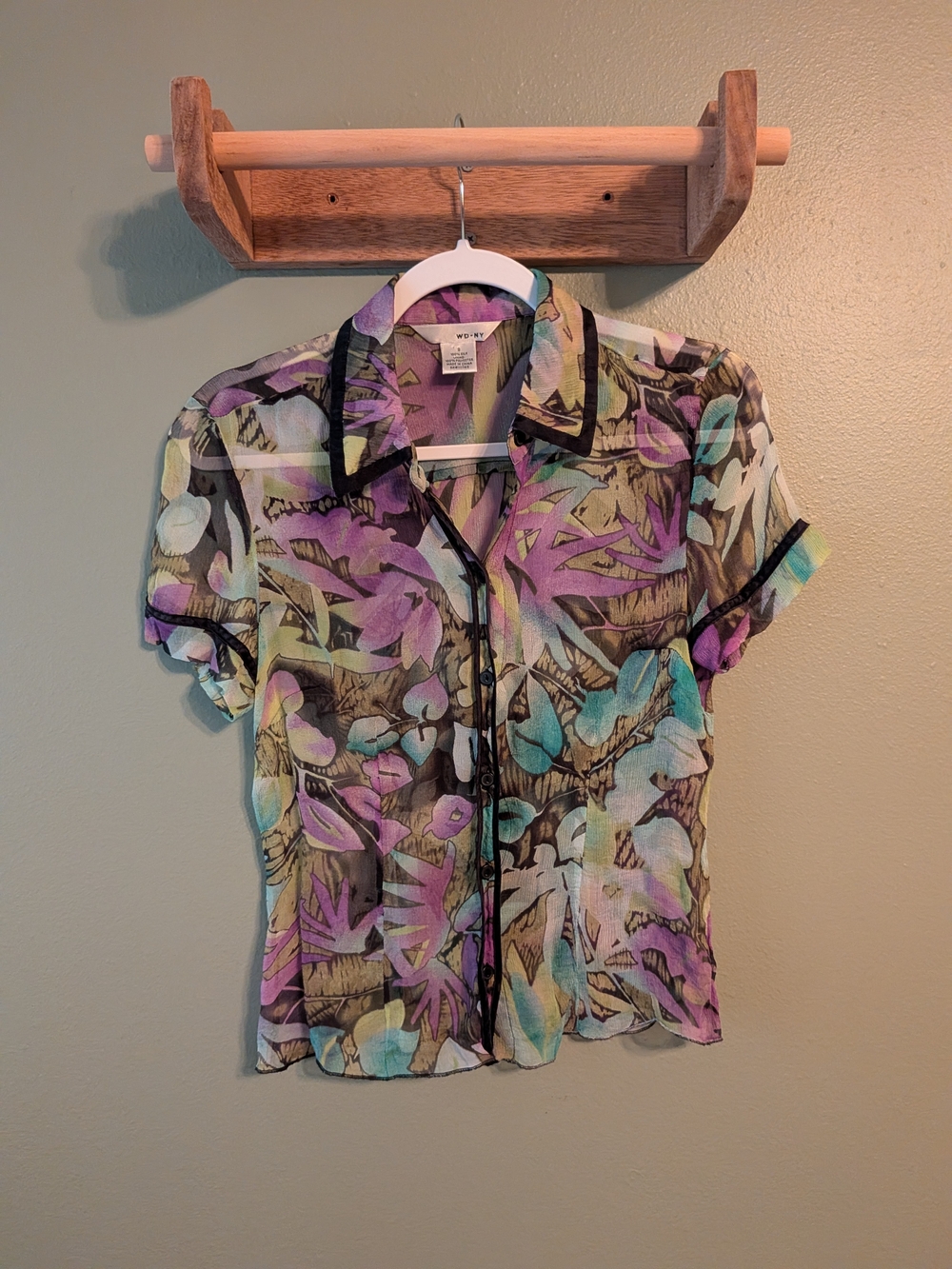WD NY 100% Silk Button Down Blouse Vintage Y2K Size 8 Floral